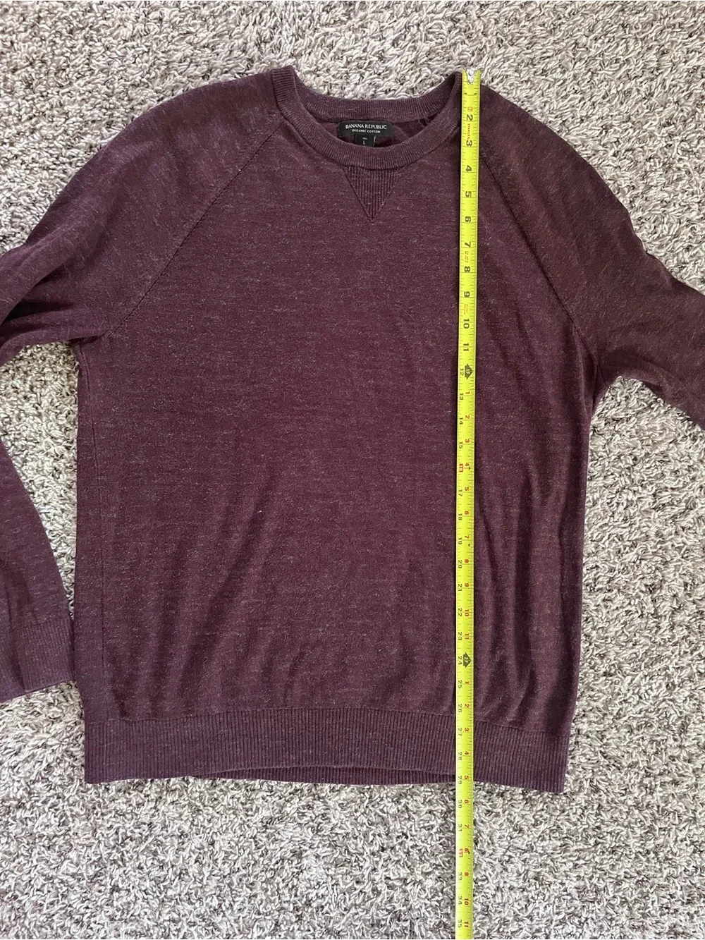 Banana Republic Mens Organic Cotton Crewneck Sweater Burgundy Heather Large Tall